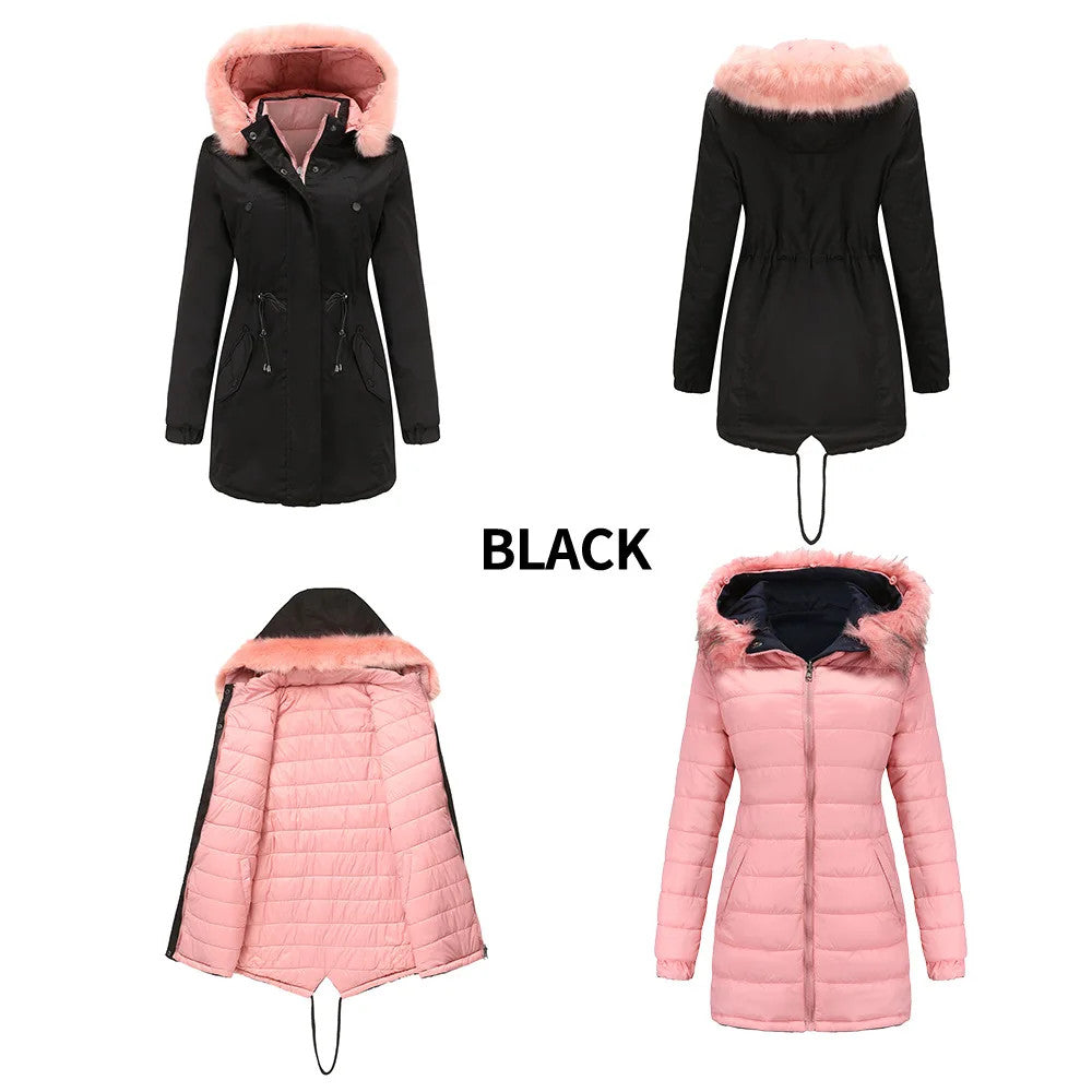 Women's Double-Sided Thick Parka – Detachable Zip | Hooded | Cotton-Padded | Slim Fit | XS–XXXL | 6 Colours