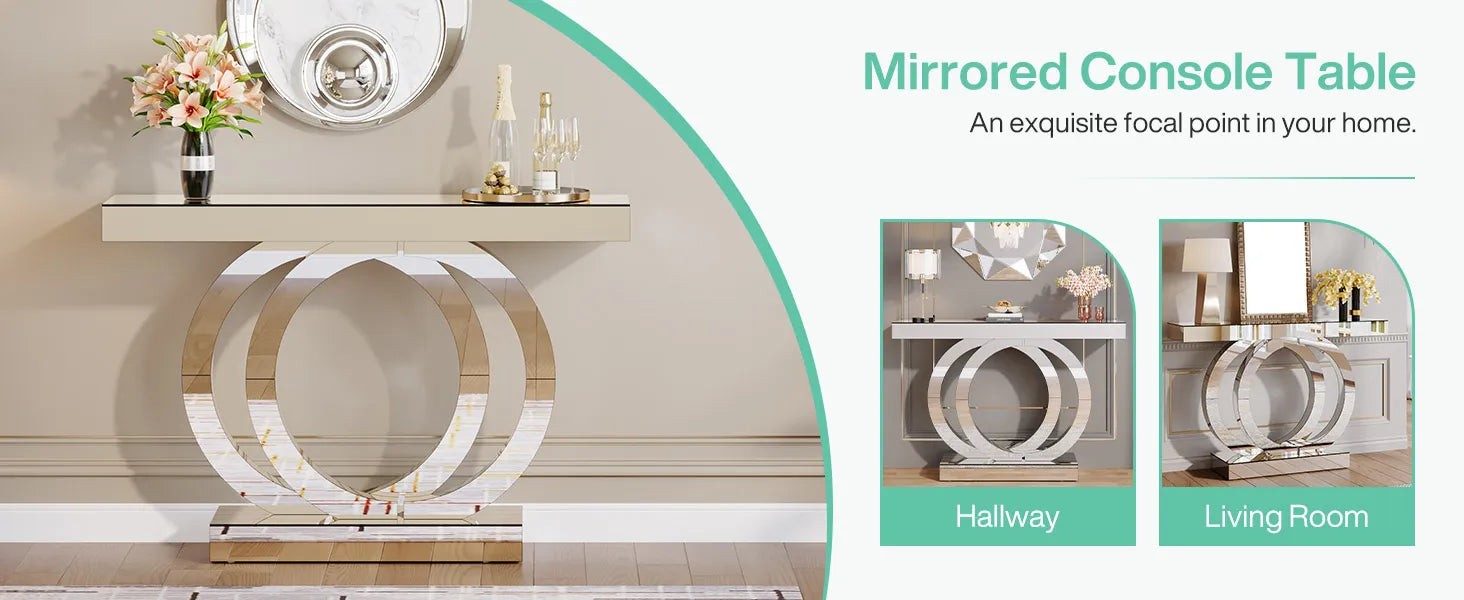43.3-Inch (110cm)Mirrored Console Table, Modern Entryway Table with Thickened