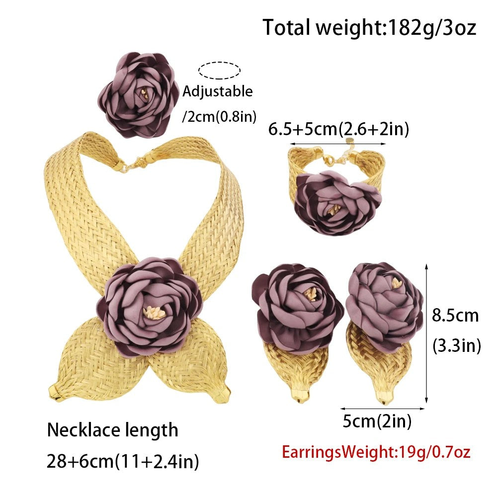 2025 New High Quality African Big Purple Flower Pendant Women Jewelry Set Dubai