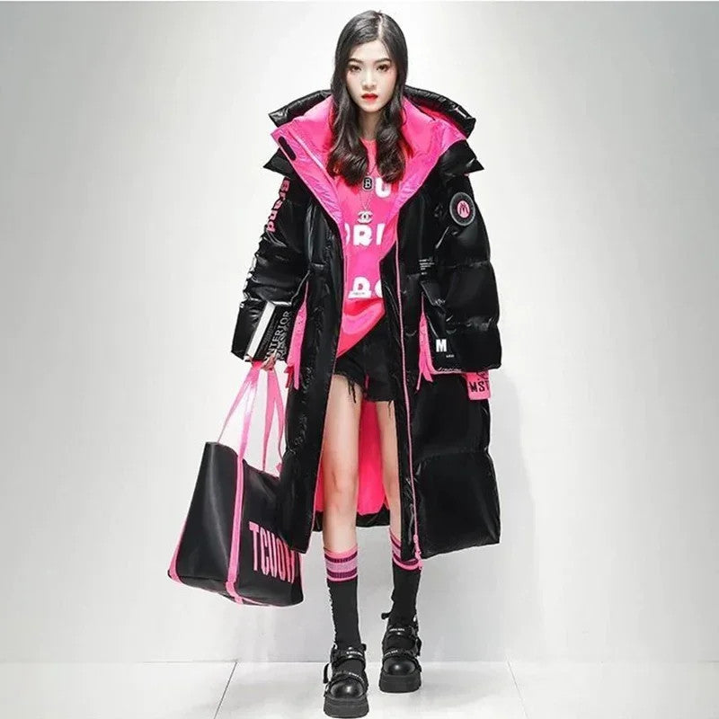 Women's Glossy Waterproof Thick Loose Outerwear Warm Parka Snow Down Jacket