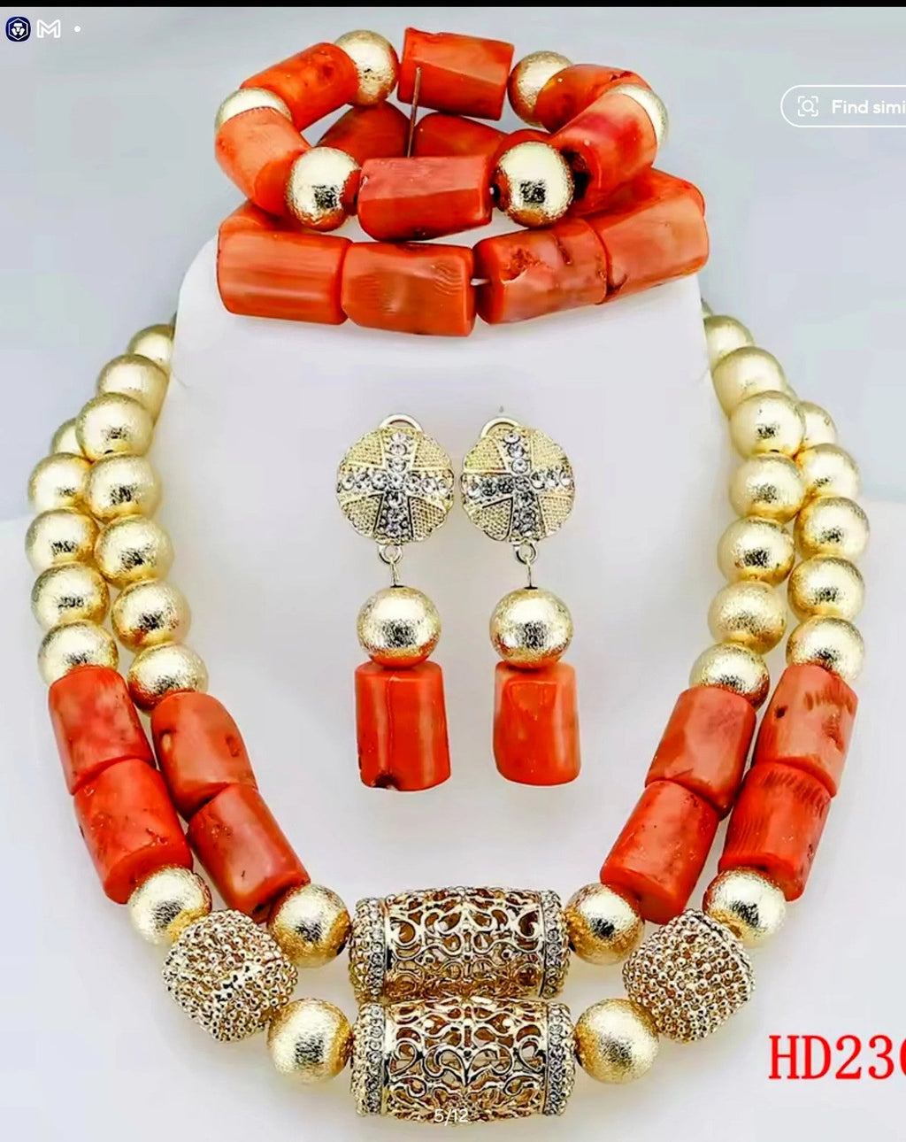 Double Layers Original Coral Nigerian Wedding Beads Jewelry Set Women Coral