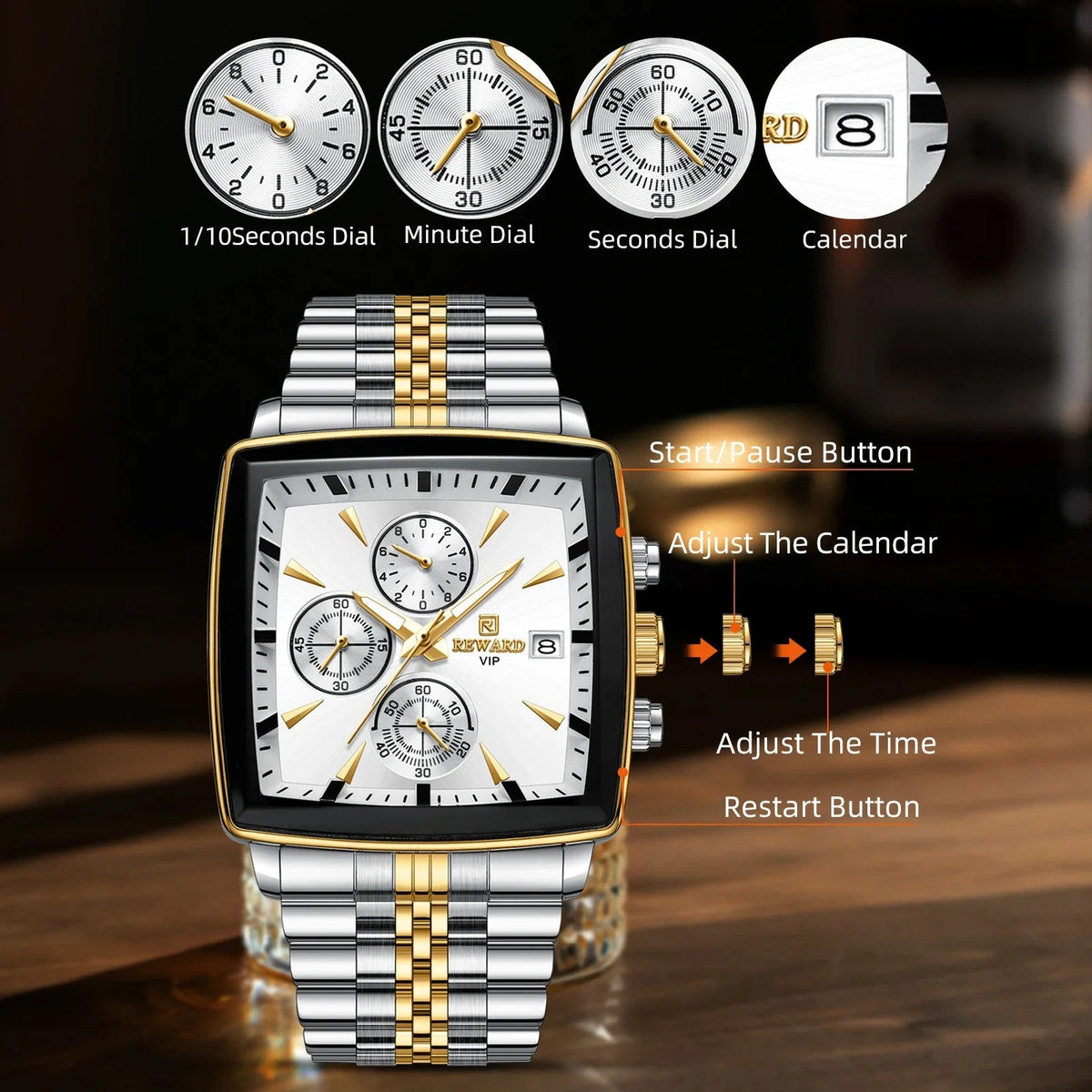 Men's Luminous Quartz Watch | Chronograph | Water-Resistant | Stainless Steel Band | 5 Colourways