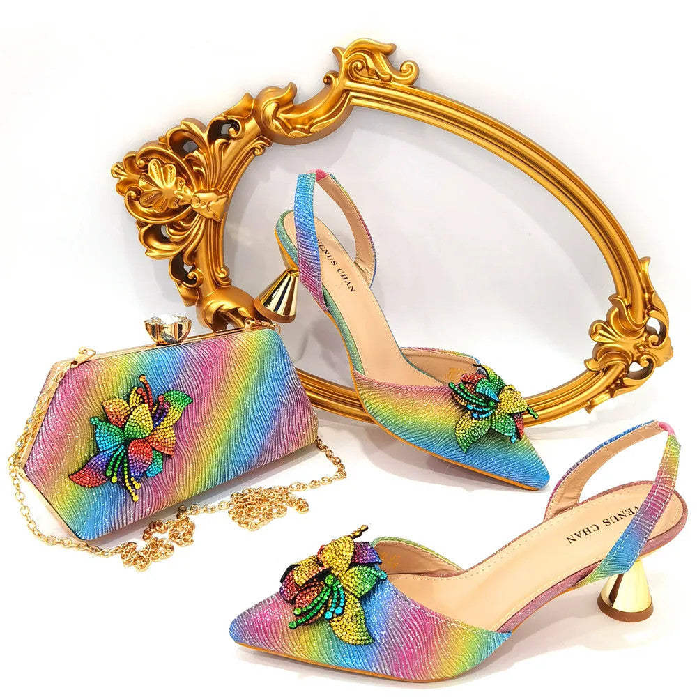 Rhinestone Flower Spike Heel Pumps — Mary Jane Pointed Toe | Black · Green · Pink · Multi | EU 37–43