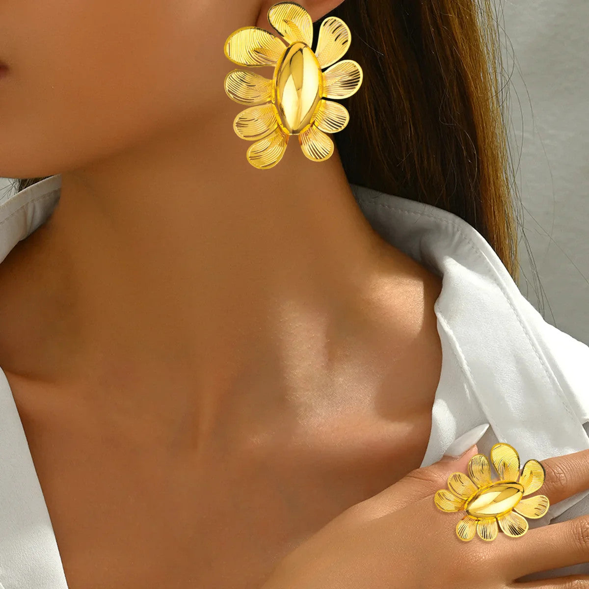 Gold Plated Earrings Ring Set for Women