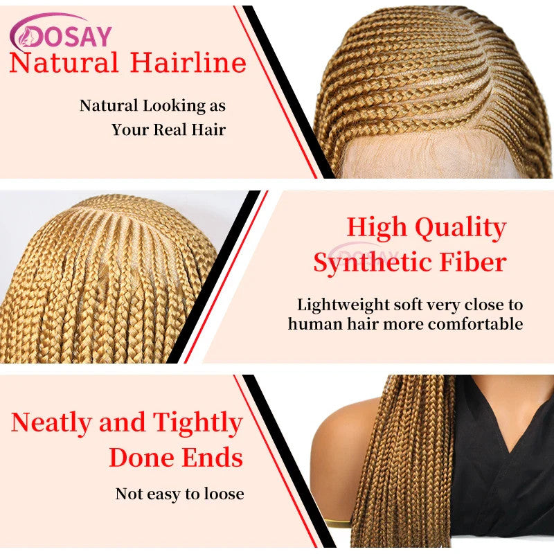 36" Cornrow Box Braided Wigs 613 Blonde Synthetic Wig for Women High Quality