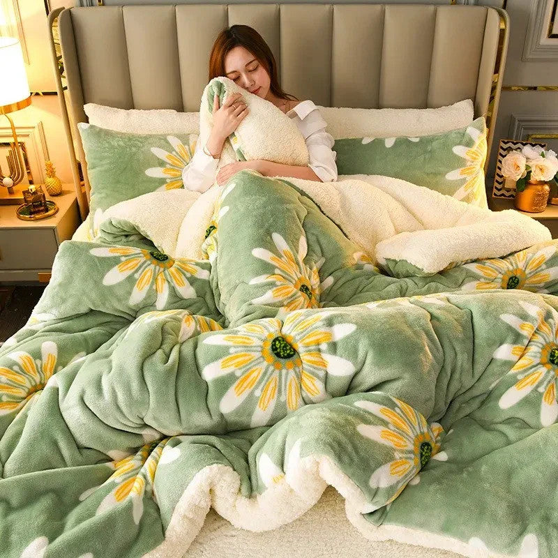 Winter Bedding Thick Quilt Blanket Thick Warm Flannel Fleece Comforter for Cold