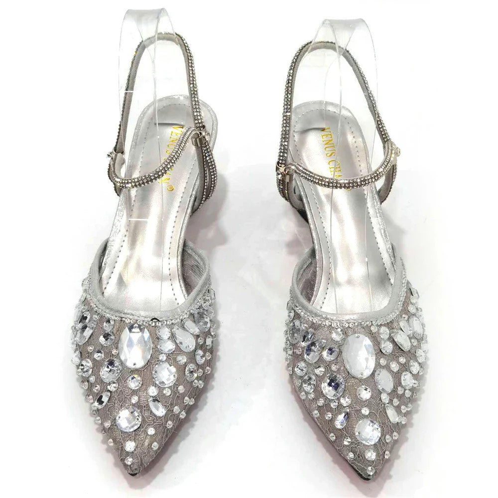 3D Bling Pointed Toe Slingback Heels — Shoes Only or With Matching Bag | 7 Colours | EU 37–42