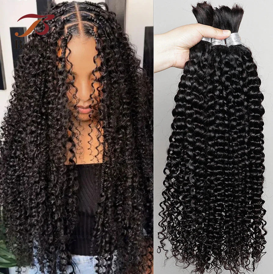 100% Human Hair Bulk for Braiding 1 Bundle Jerry Curly Natural Black Indian