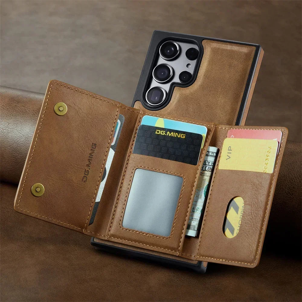 DG.Ming RFID Blocking Retro Flip Leather Case – Samsung Galaxy S21–S25 Series | Magnetic Closure | Card Storage | 5 Colours