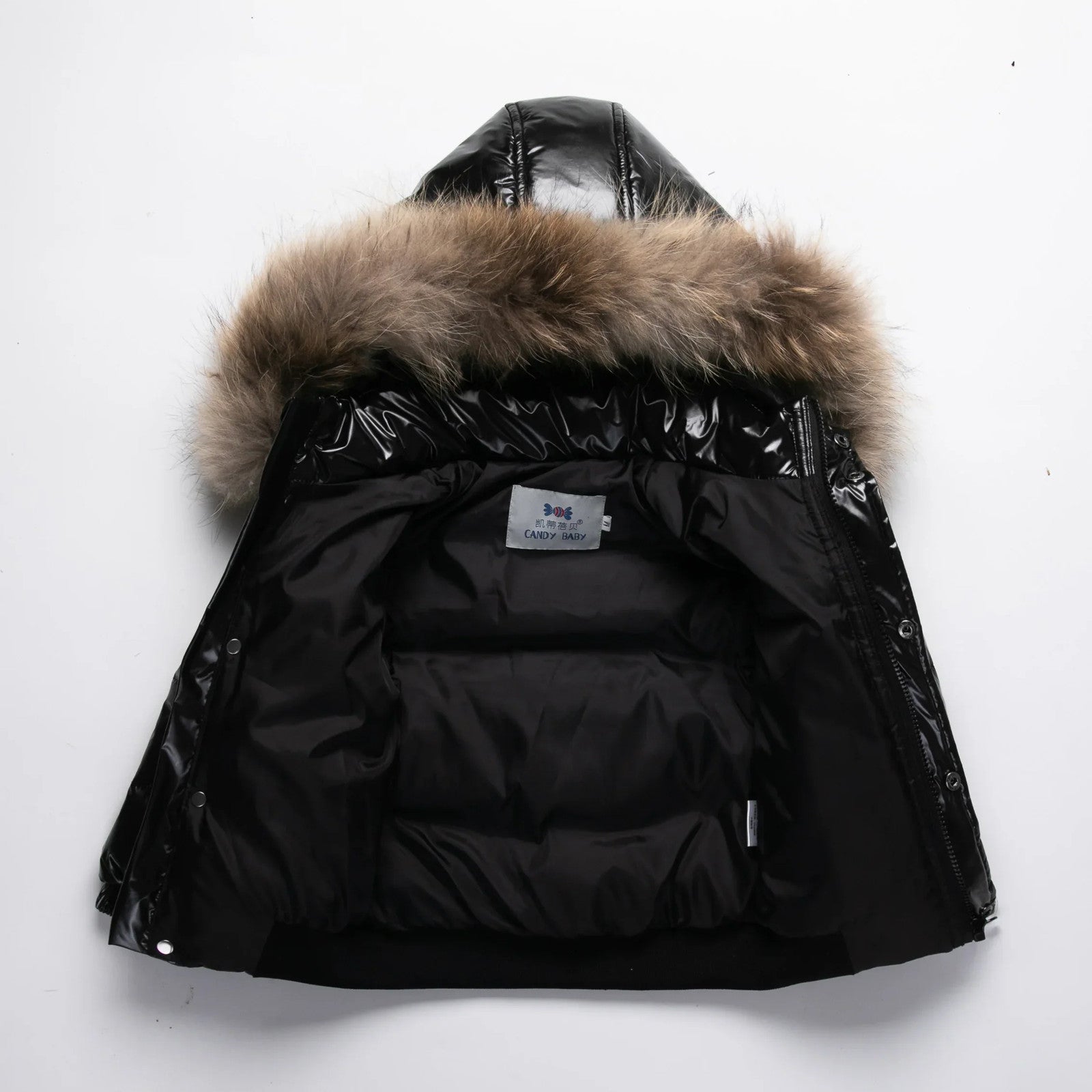 Kids Winter Down Jacket Real Faux Fur Waterproof Shiny Thick Warm Outerwear