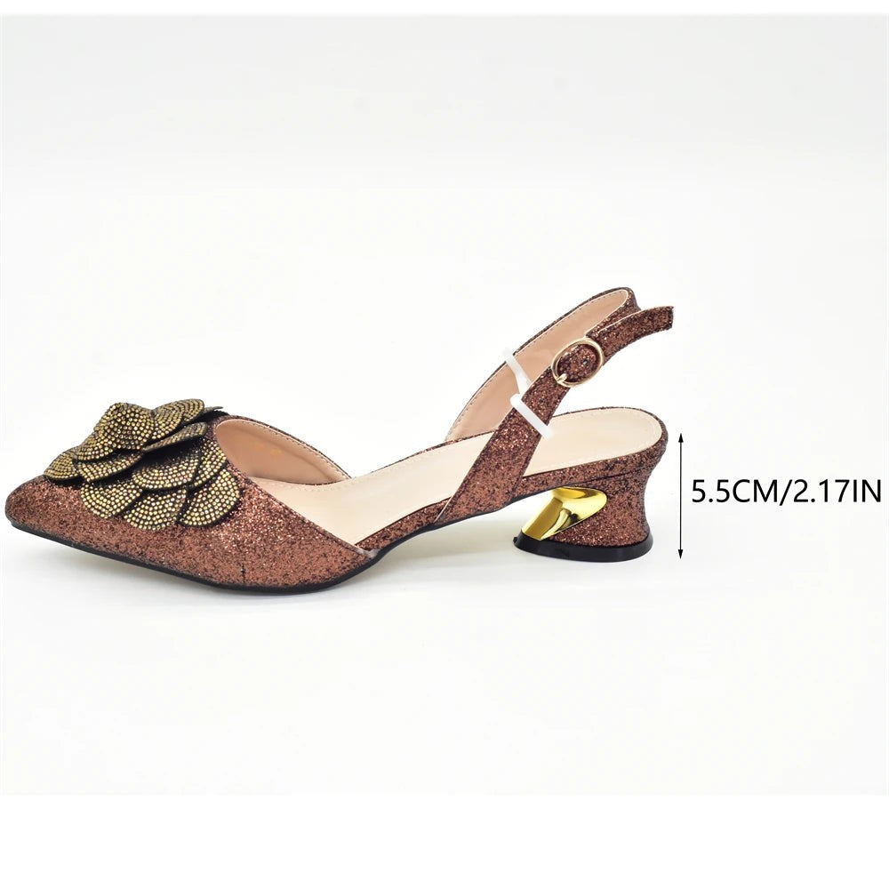 Women's Shoe and Bag Set Latest Luxury Italian Rhinstone Design for Wedding and