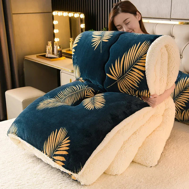 Winter Bedding Thick Quilt Blanket Thick Warm Flannel Fleece Comforter for Cold