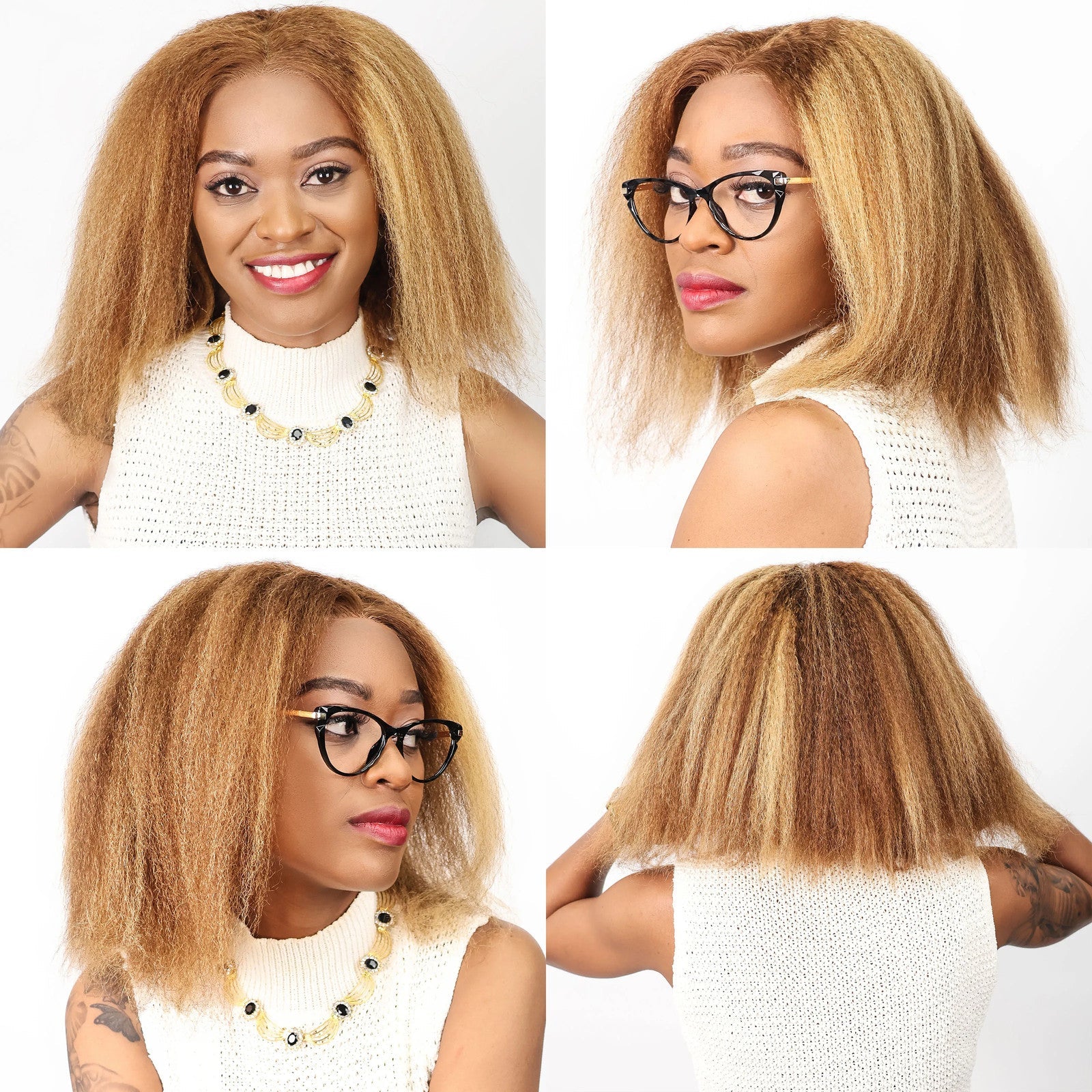 Kinky Straight 4/27 Highlight 13x4 Transparent Lace Frontal Human Hair Wigs