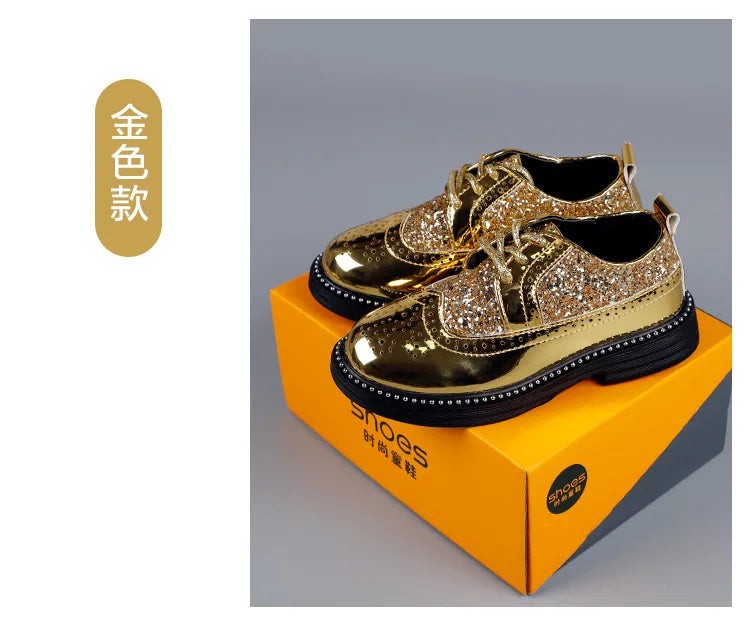 Boys Hollow Out silver Shoes Leather for Kids Party Wedding Dance Shoe Dress