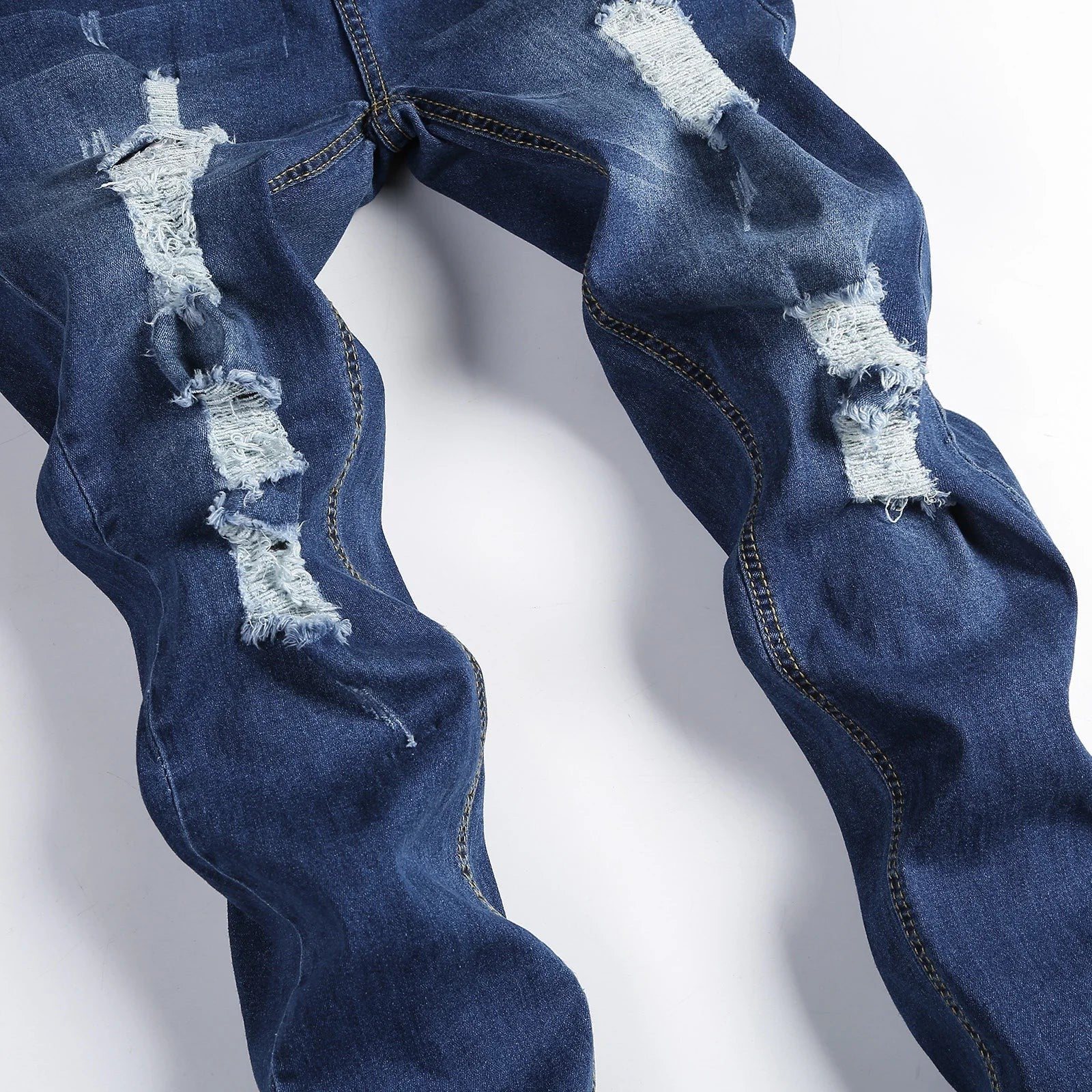 2025 New Fashion Street Style Ripped Skinny Jeans Men Vintage wash Solid Denim