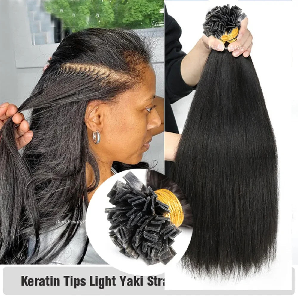 Light Flat Tip Yaki Human Hair Extension Pre Bonded Keratin Fusion K Tip 00g
