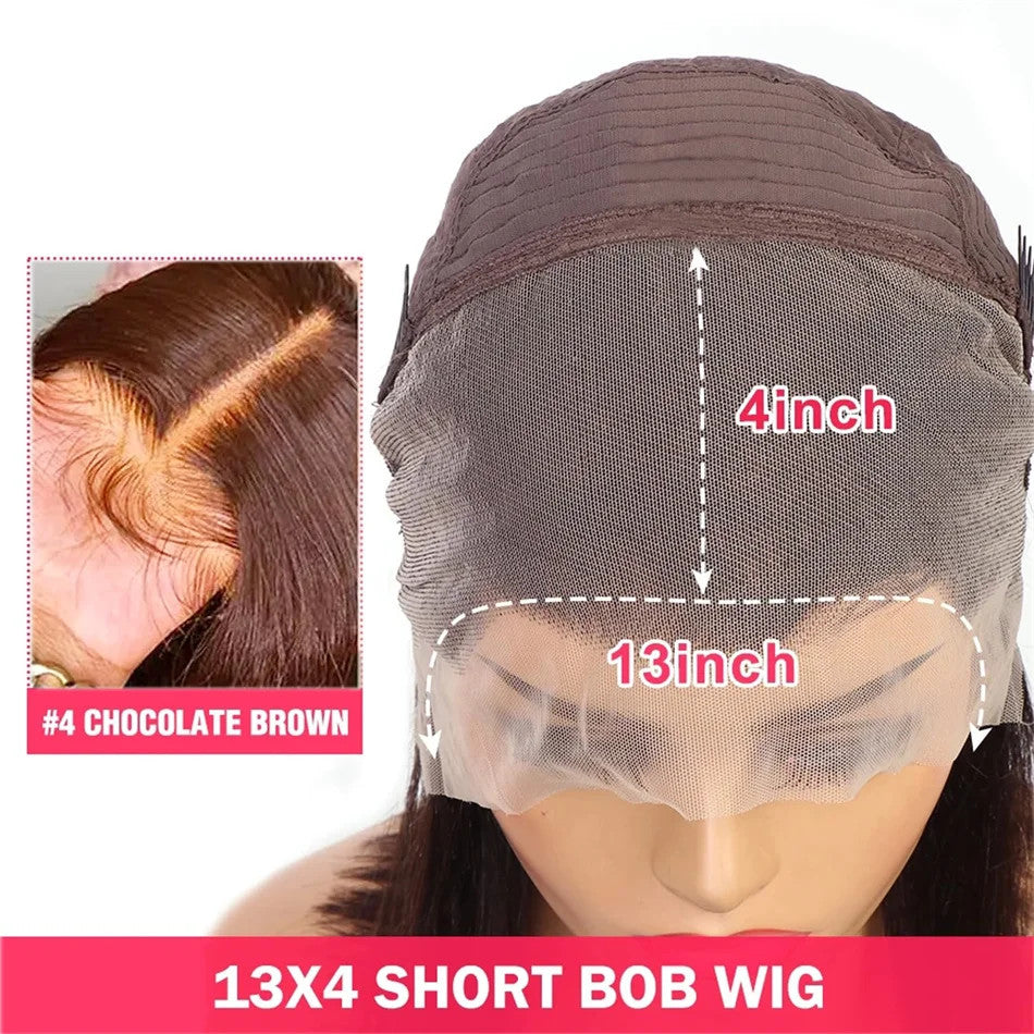 12A Double Drawn 210% Density Bone Straight Hair Bob Wig 13x4 Lace Front Wig