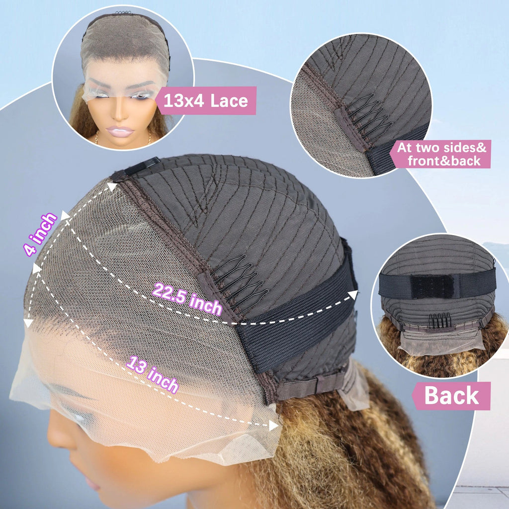 Kinky Straight 4/27 Highlight 13x4 Transparent Lace Frontal Human Hair Wigs
