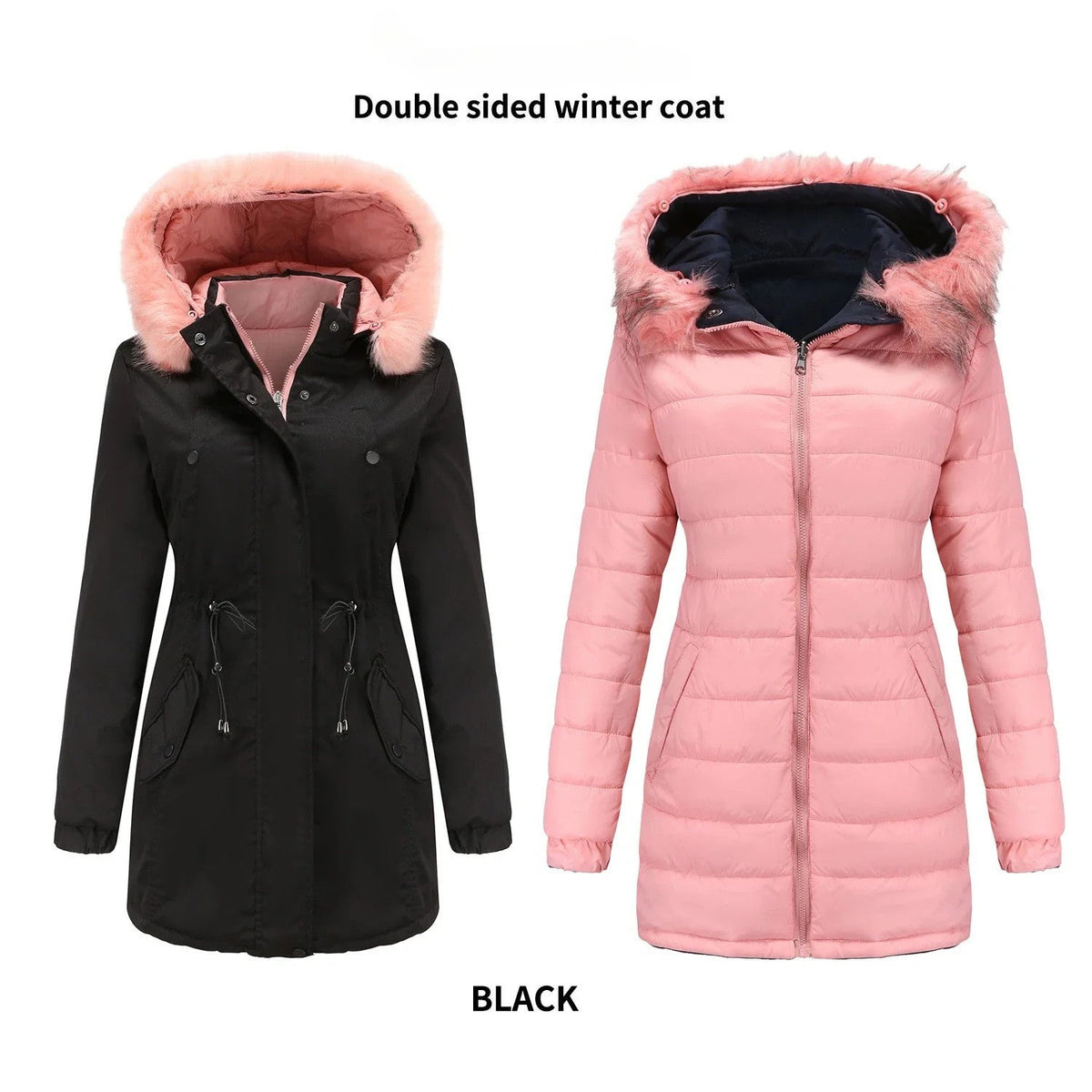 Women's Double-Sided Thick Parka – Detachable Zip | Hooded | Cotton-Padded | Slim Fit | XS–XXXL | 6 Colours