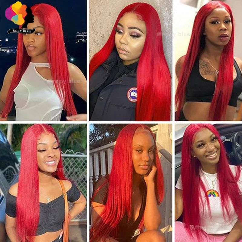 Colored Red Straight Lace Front Human Hair Wig 13x4 13x6 Transparent Lace