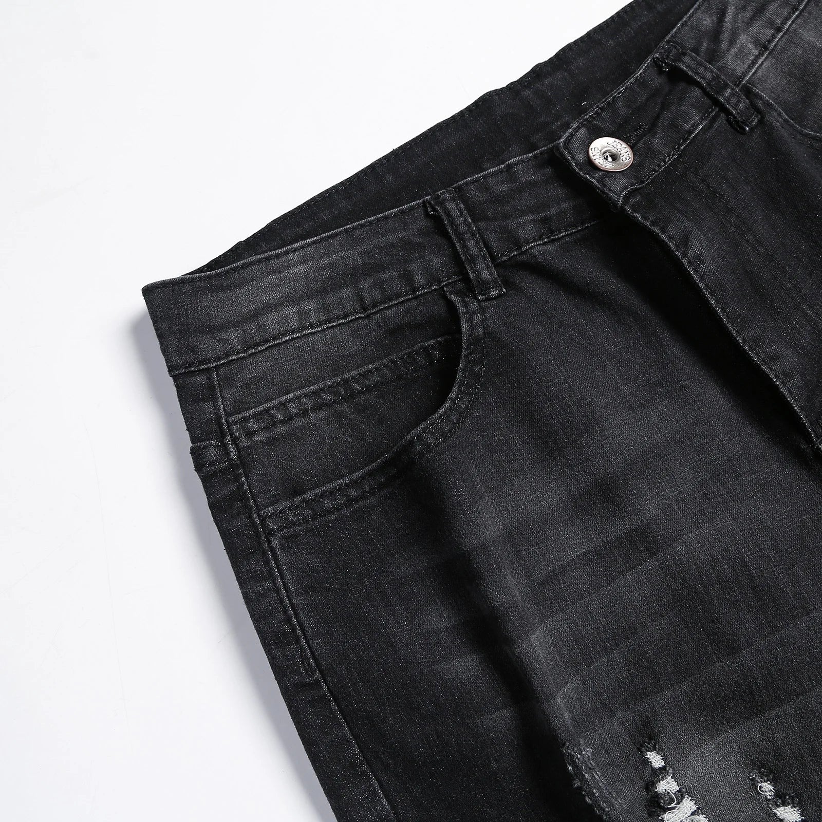 2025 New Fashion Street Style Ripped Skinny Jeans Men Vintage wash Solid Denim
