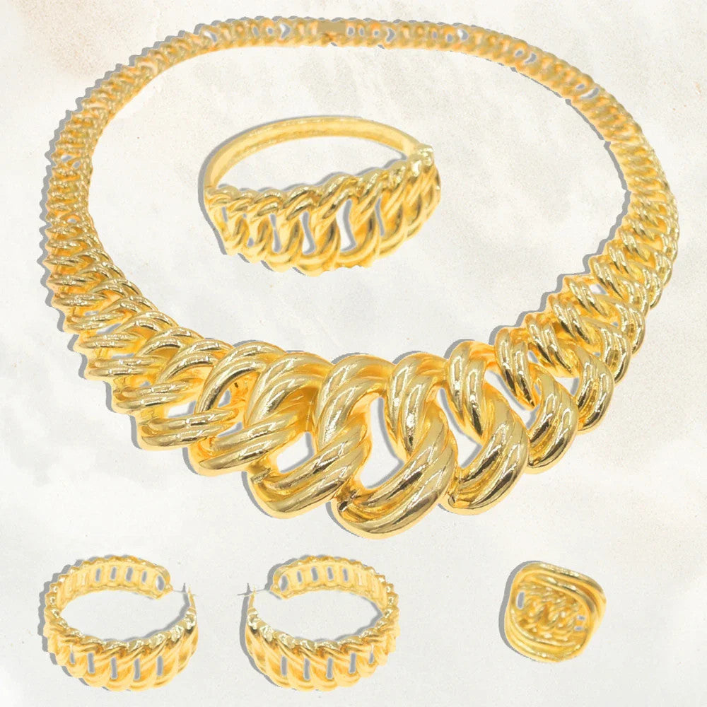 Fashion Woman Necklace Jewelry Set Electric Italy Gold Plated Pendant Wedding