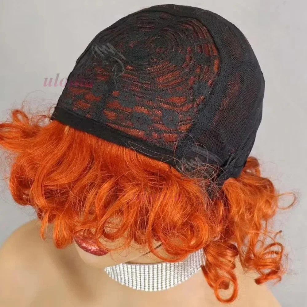 99J burgundy Fumi Curly Bob Wig Bouncy Pixie Cut Wig Highlight Full Machine Egg