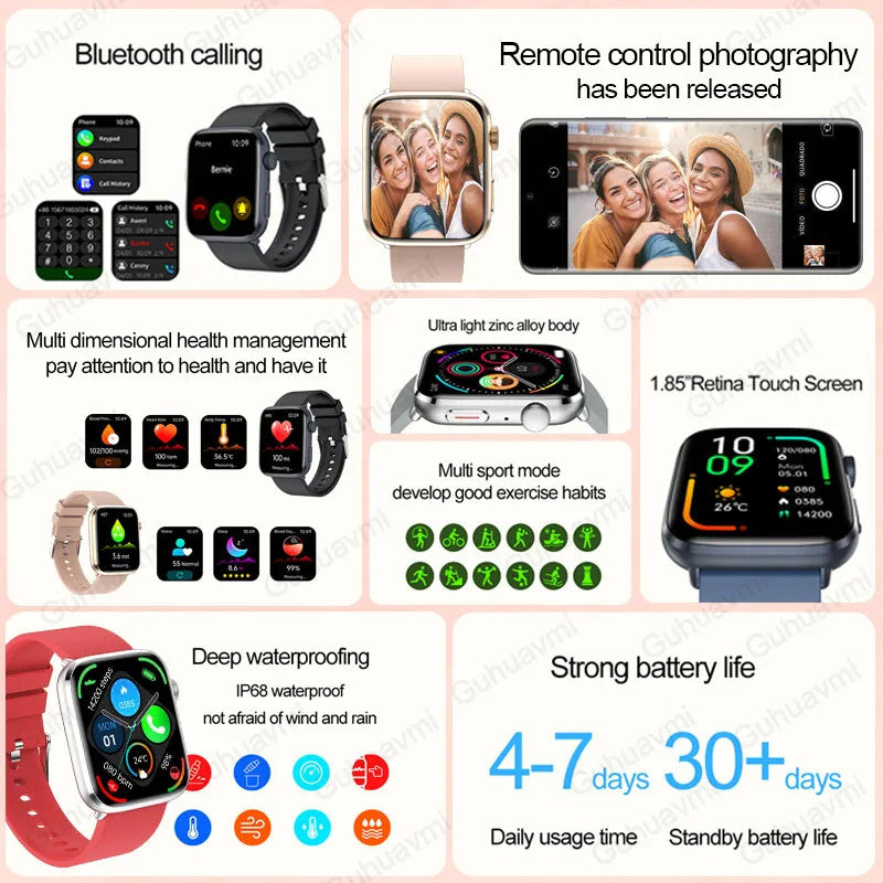 2025 AI Diagnosis NFC Smart Watch Women 1.85 inch AMOLED Blood pressure Heart