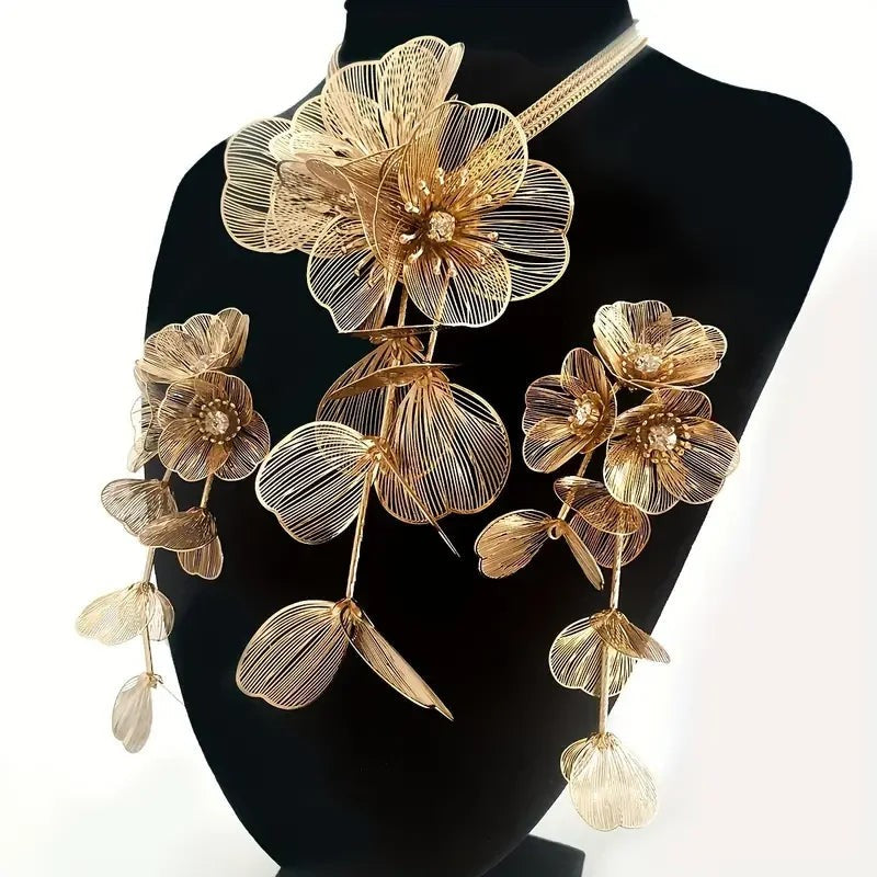 Best Lady 3pcs Handmade Flower Inlaid Rhinestone Vintage Jewelry Set - Perfect