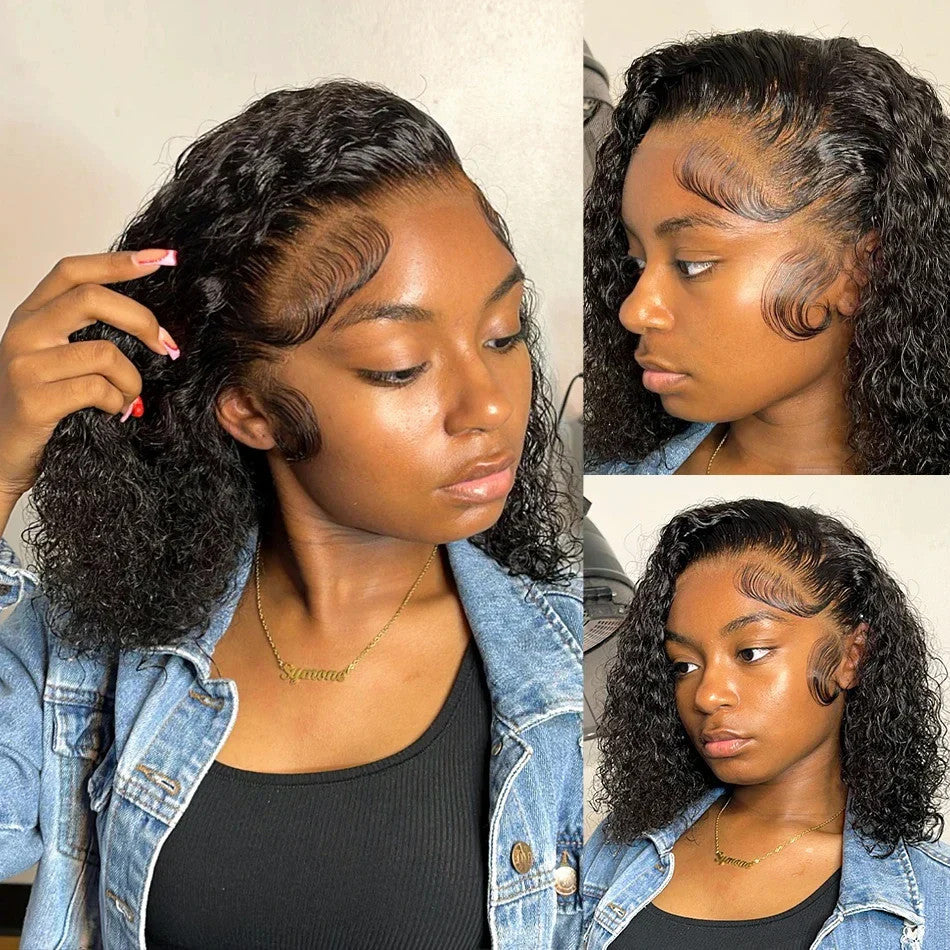 200% Short Curly Bob Wigs Lace Front Human Hair Wigs 13x4 4x4 Deep Wave Lace