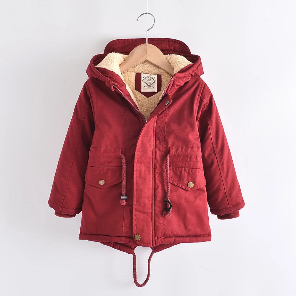 Winter Kids Clothes Plus Velvet Thicken Warm Jacket for Girls Casual Zipper