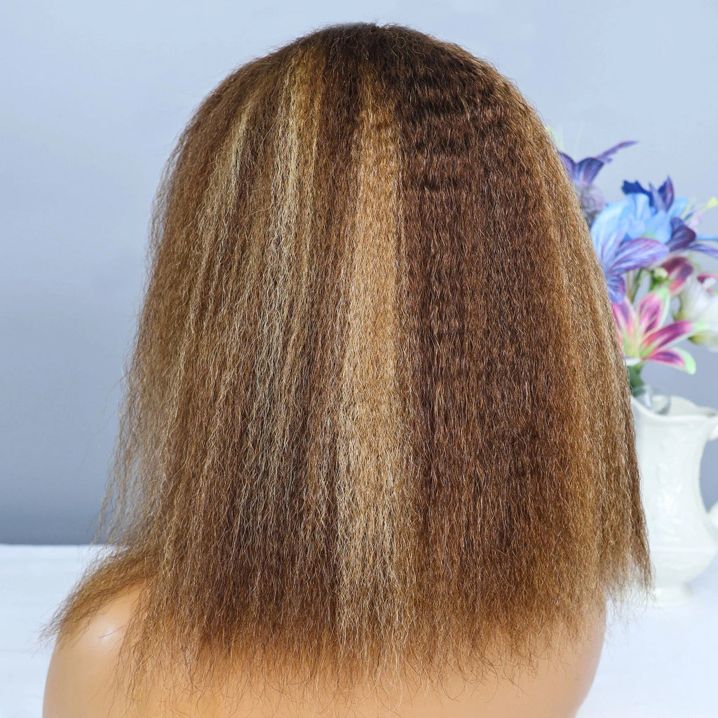 Kinky Straight 4/27 Highlight 13x4 Transparent Lace Frontal Human Hair Wigs