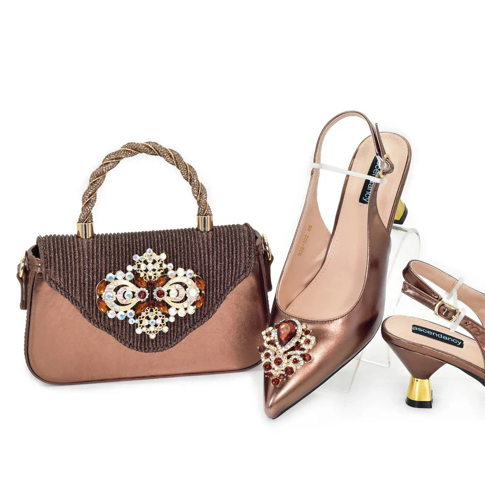Women's Italian Shoe & Bag Set | Crystal Slingback Heels | Party & Wedding | EU 38–43 | 5 Colours