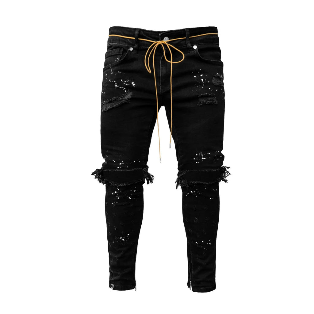 New 2025 Ripped Hole Jeans for Men Hip Hop Cargo Pant Distressed Denim Jeans