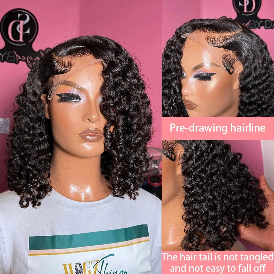 200% Short Curly Bob Wigs Lace Front Human Hair Wigs 13x4 4x4 Deep Wave Lace
