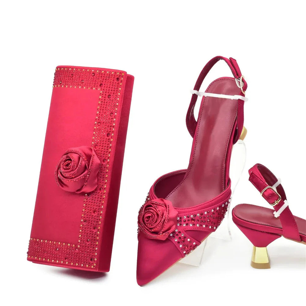 Crystal Rhinestone Spike Heel Pumps | Shoes & Matching Bag Set | EU 38–43 | Party & Wedding