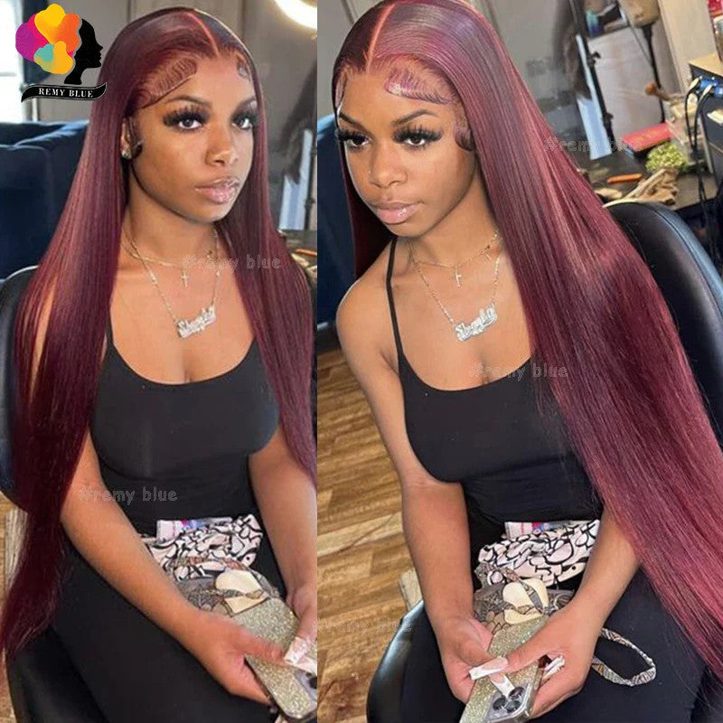 Colored Red Straight Lace Front Human Hair Wig 13x4 13x6 Transparent Lace
