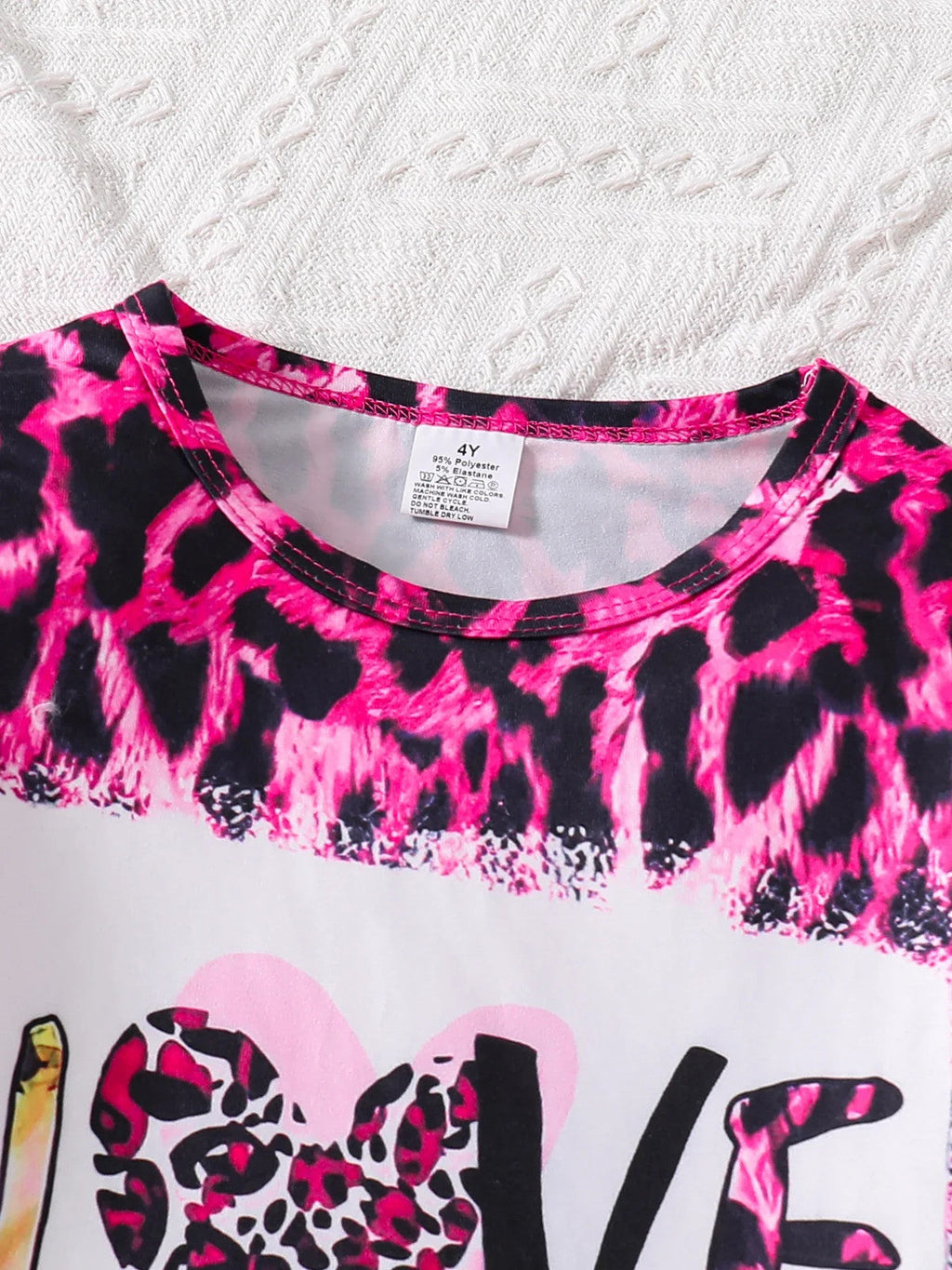 2-piece Spring and Autumn girls fashion set pink leopard print knit round neck