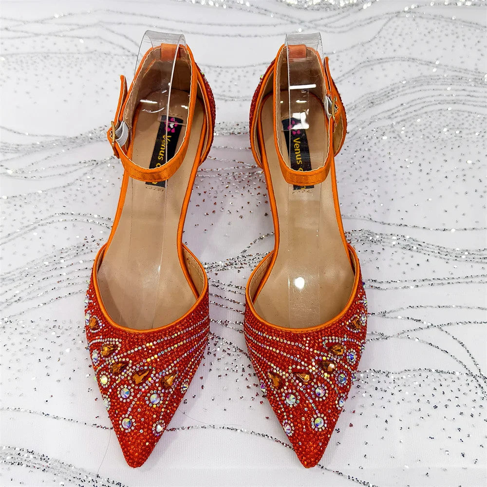 Rhinestone Slingback Pumps & Bag Matching Set — Bling Pointed Toe | 5 Colours | EU 37–43