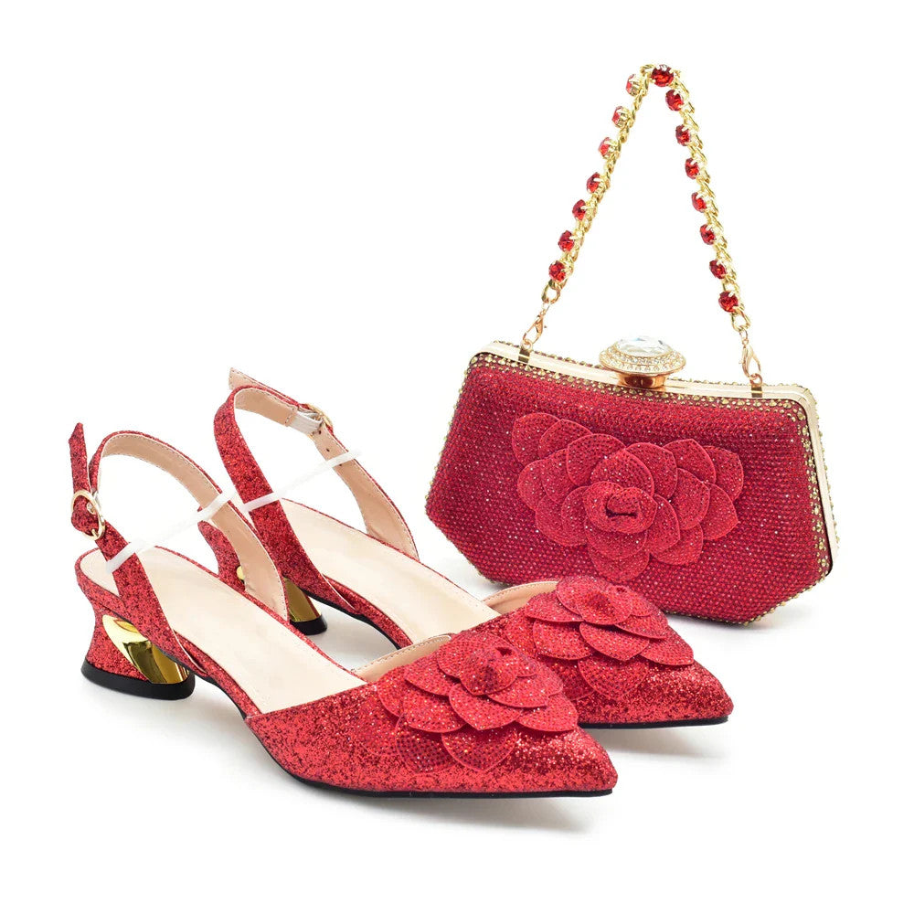 Women's Shoe and Bag Set Latest Luxury Italian Rhinstone Design for Wedding and