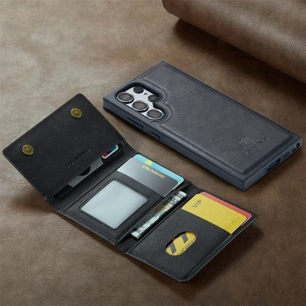 DG.Ming RFID Blocking Retro Flip Leather Case For Samsung Galaxy S25 S24 S22