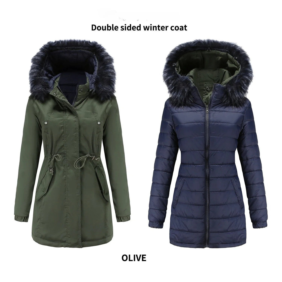 Women's Double-Sided Thick Parka – Detachable Zip | Hooded | Cotton-Padded | Slim Fit | XS–XXXL | 6 Colours