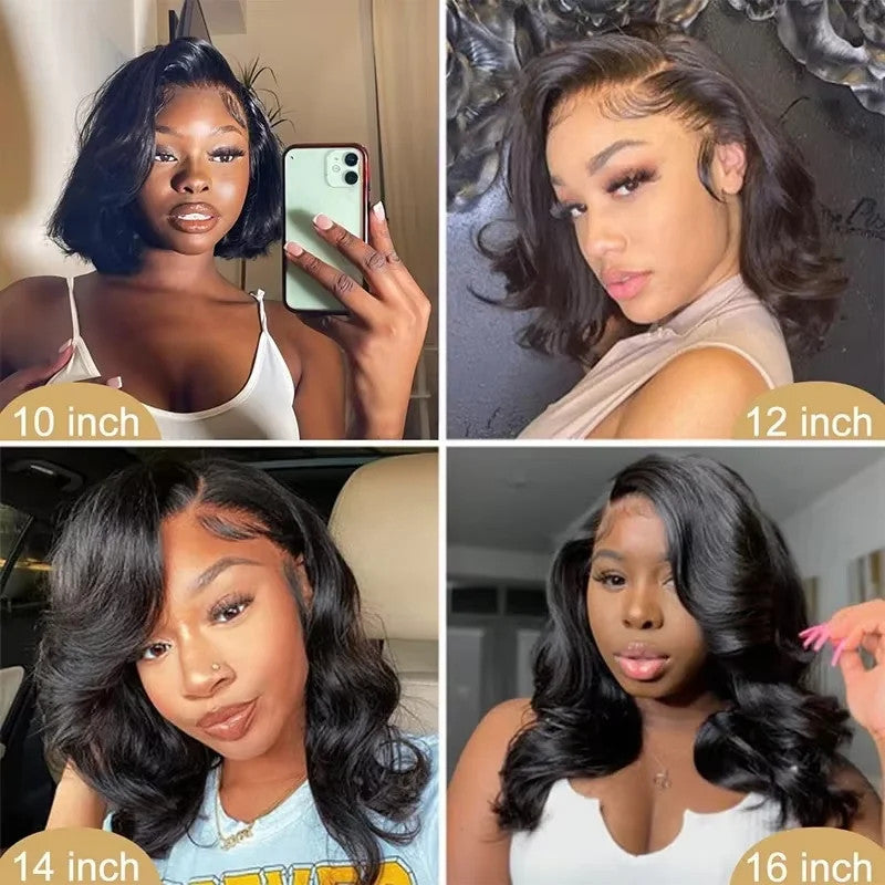 250% Body Wave HD Lace Frontal Wig Short Bob Wig Human Hair Glueless Human Hair