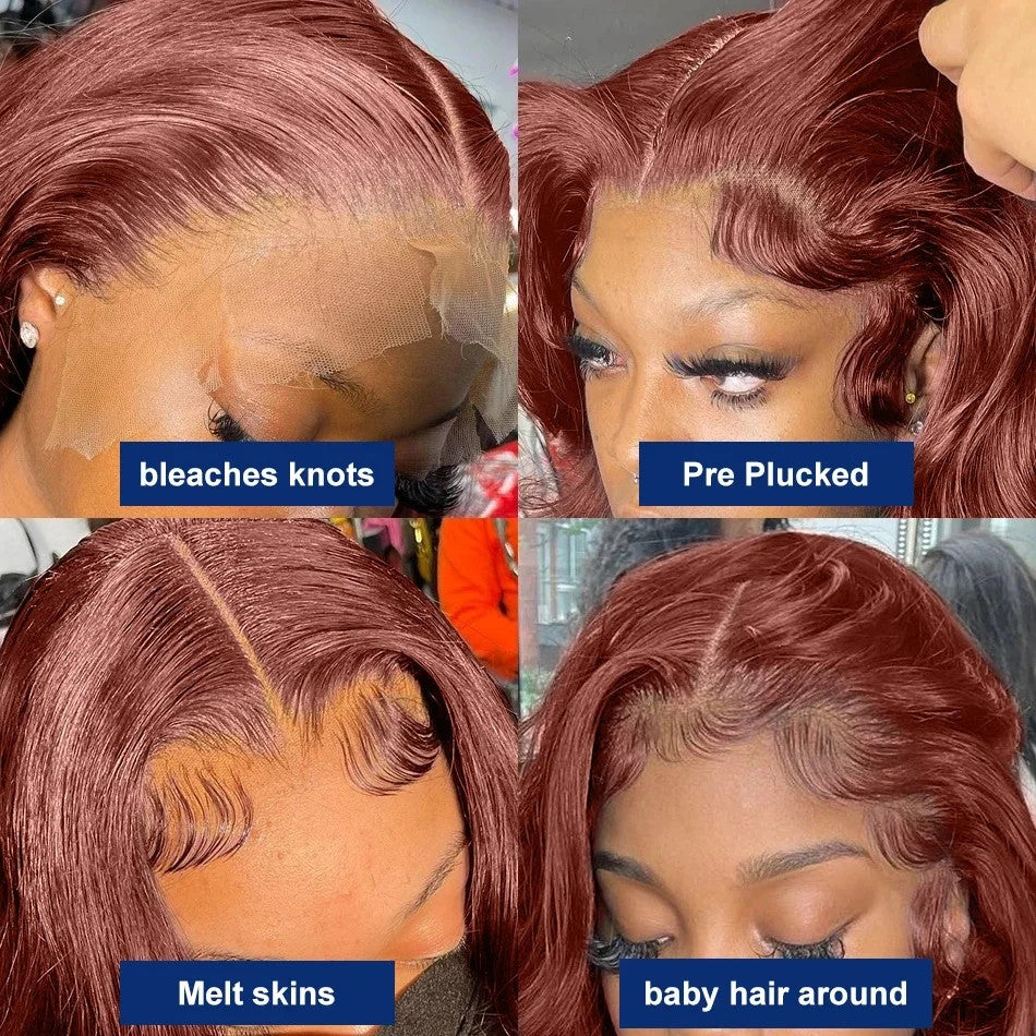 HD 13x4 Reddish Brown Lace Front Colored Glueless Human Hair Wigs Brazilian