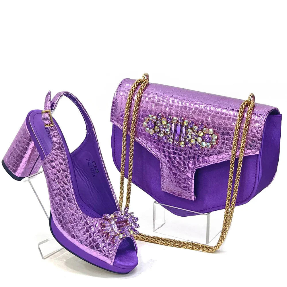 Rhinestone Bling Peep Toe Slingback Heels & Bag Set — 6 Colours | EU 37–43
