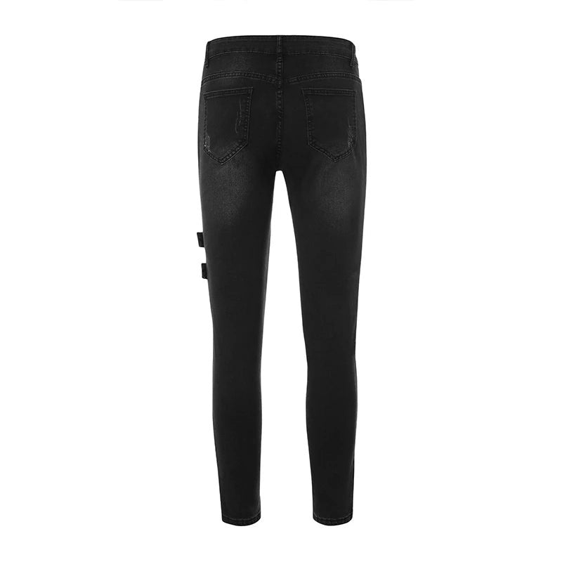 2025 New Street Skinny Ripped Jeans Men Denim Pencil Pants Wash Casual Mid