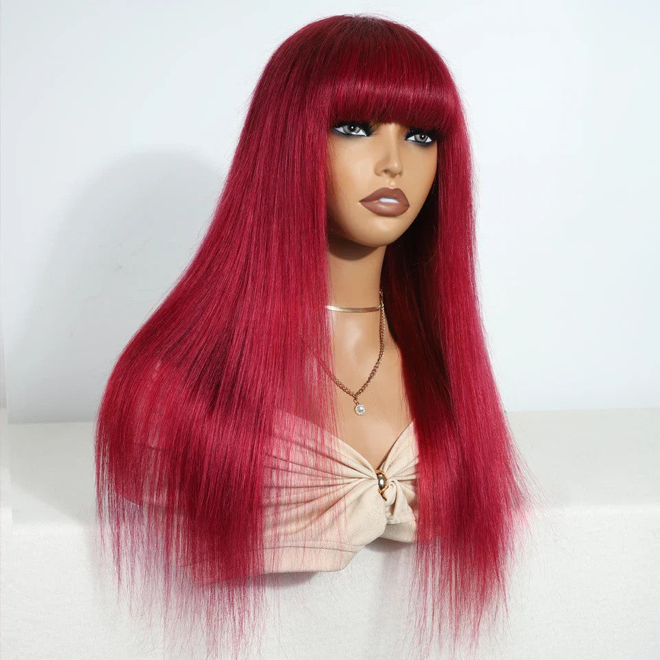 Human Hair Wigs With Bang Brazilian Straight Red Burgundy Human Hair Wigs Brown
