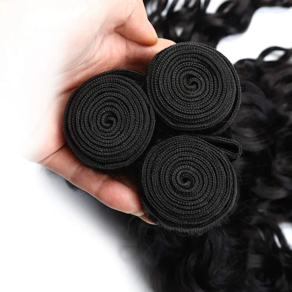 Water Wave Human Hair Bundles Curly Deep Wave 3 Bundles Brazilian Natural Black