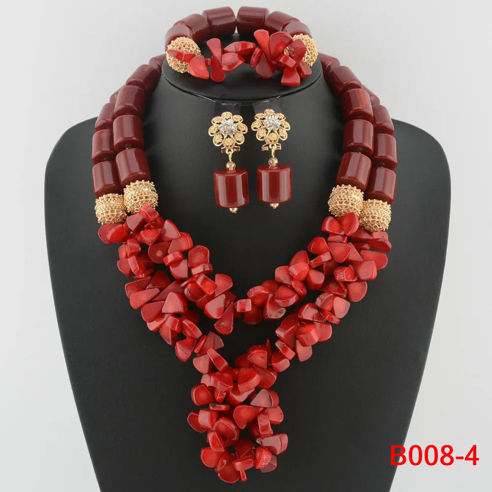 Traditional Nigerian Wedding Artificial Coral Beads Bridal Jewelry Sets African