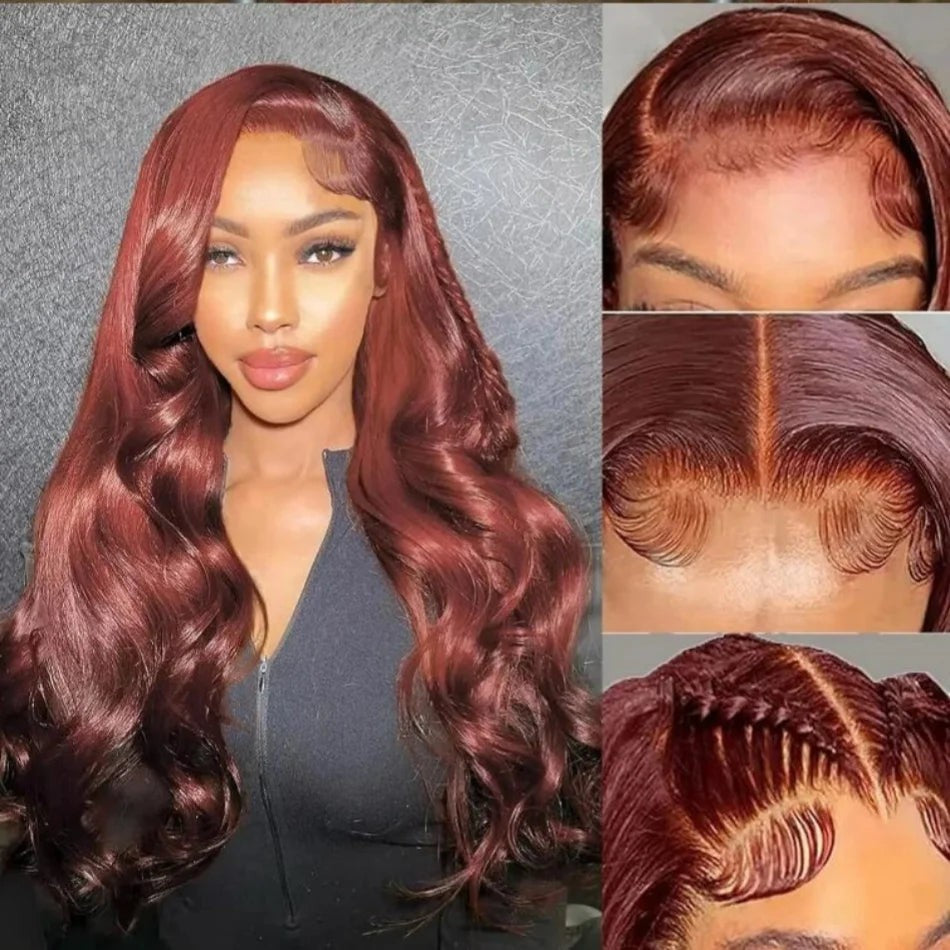 HD 13x4 Reddish Brown Lace Front Colored Glueless Human Hair Wigs Brazilian
